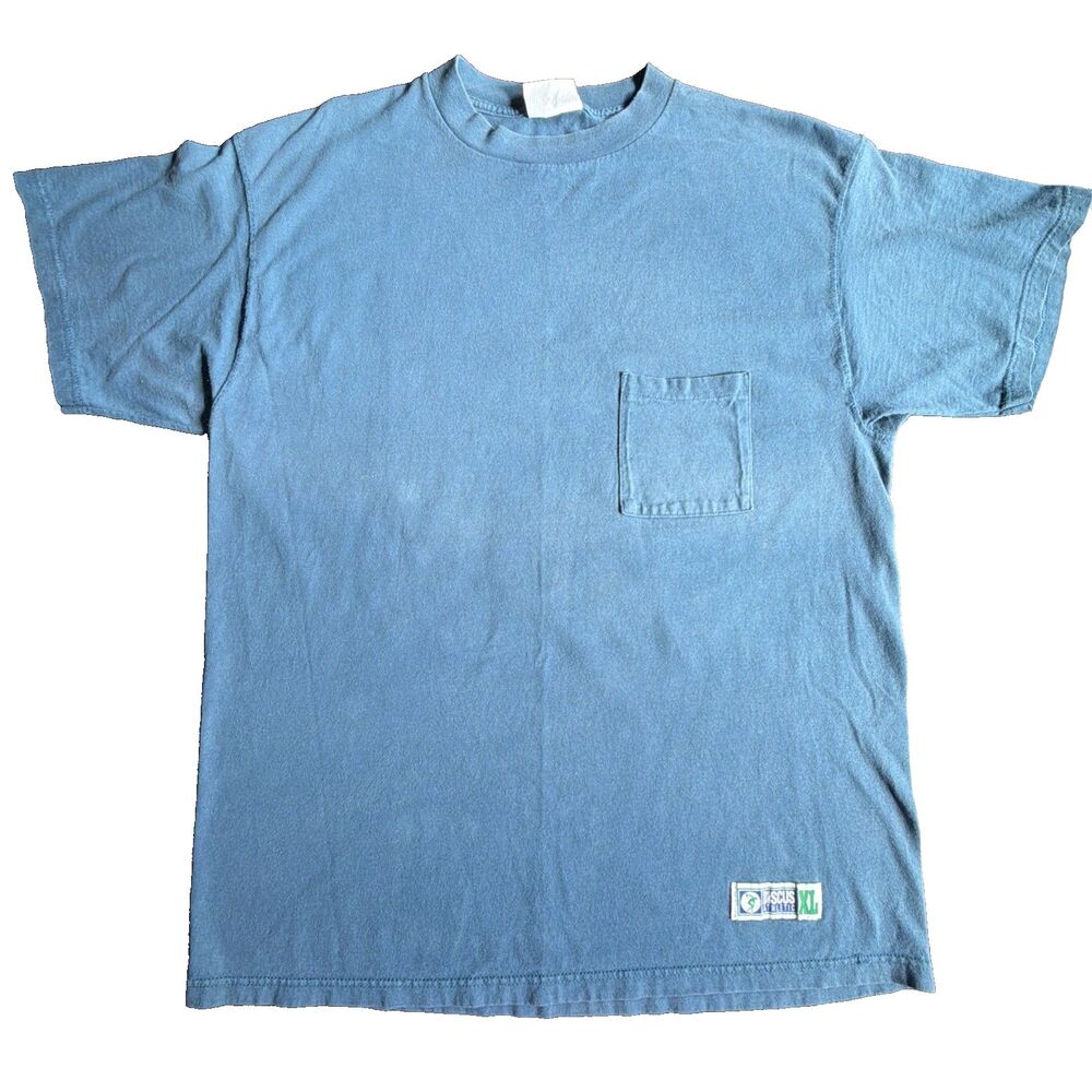 VTG 90s Discus Athletic Pocket T Shirt XL Blue Blank Sun Faded Grunge Crew Neck